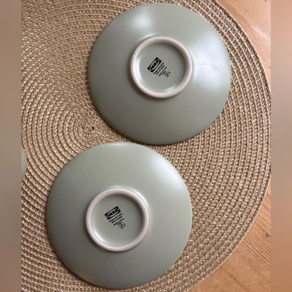 IKEA FÄRGKLAR series of dinnerware cups with saucers Matte Green Set of Two